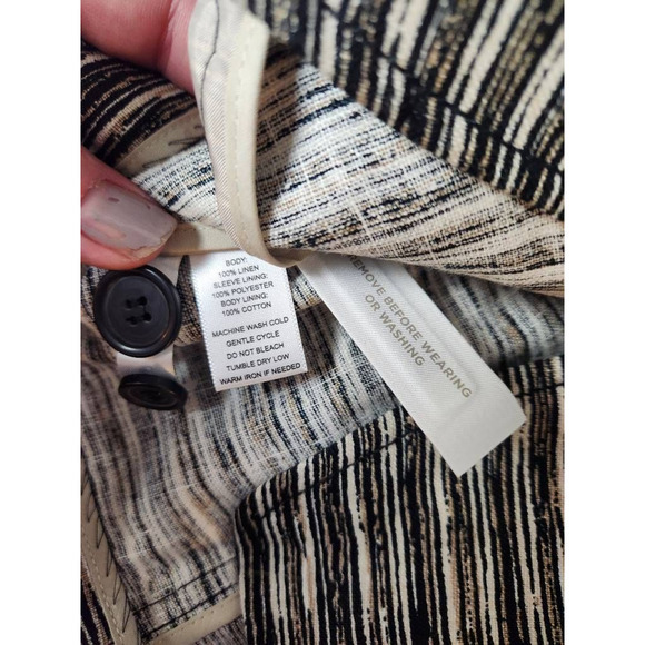 Ann Taylor Loft Womens Blazer Jacket Multicolor Striped Buttons Pleated Linen 4 - Picture 6 of 6